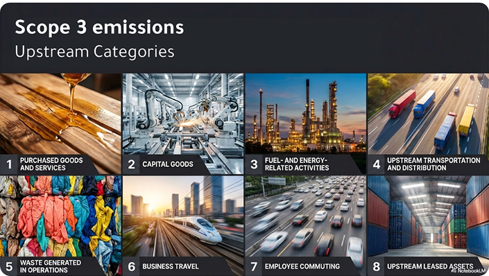 Scope 3 upstream categories 1–8 visual grid