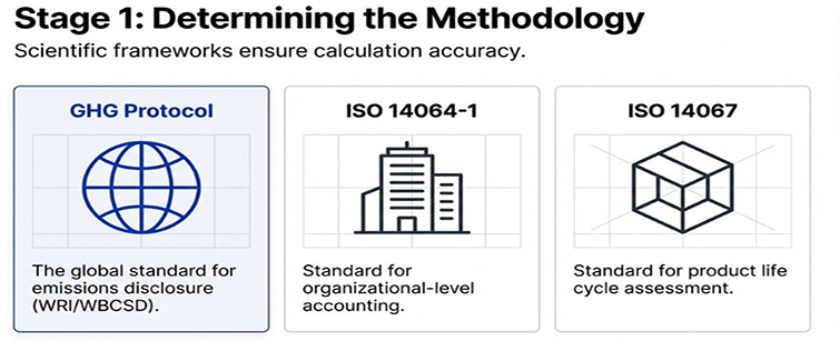 Stage 1 — GHG Protocol, ISO 14064-1, and ISO 14067 methodology standards
